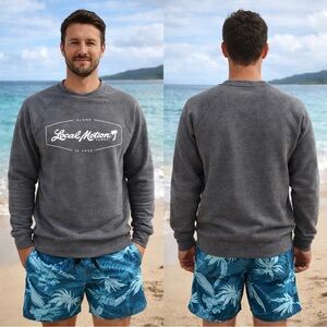 LOCAL MOTION ‘ALOHA IS FREE’ SWEATSHIRT GREY FLEECE SURF HAWAII MEN’S LARGE